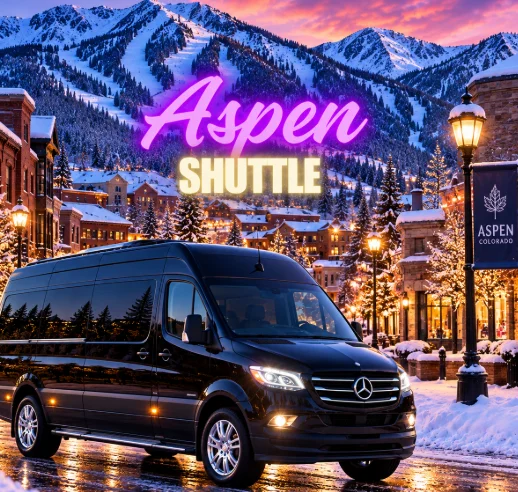 Black shuttle van for Aspen ski resort transportation in Colorado