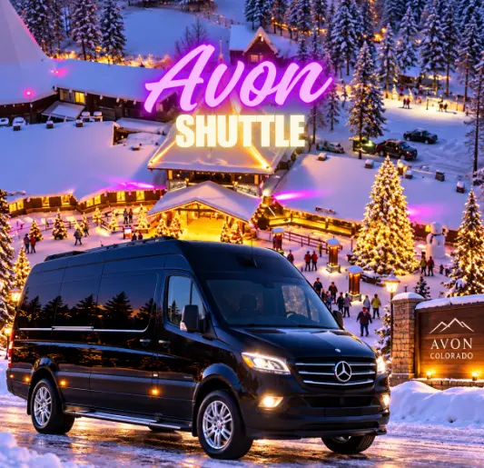 Black shuttle van for Avon Colorado mountain transportation