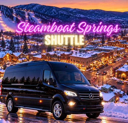 Black shuttle van for Steamboat Springs ski resort transportation in Colorado