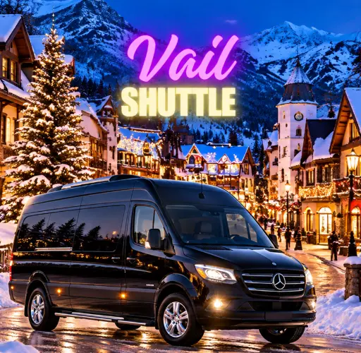 Black shuttle van for Vail ski resort transportation in Colorado