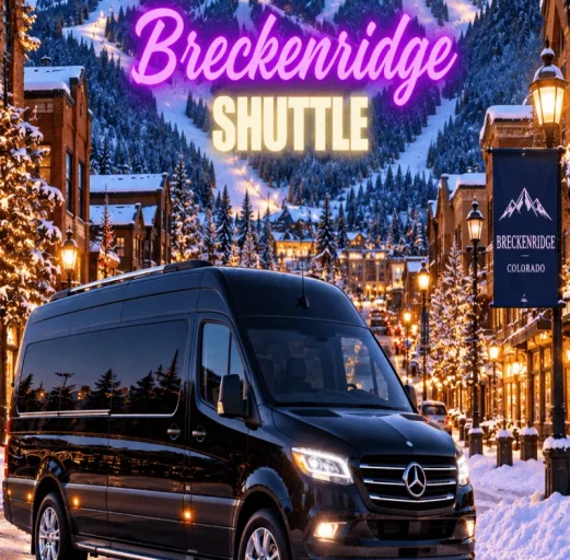 Black shuttle van for Breckenridge ski resort transportation in Colorado